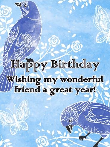 Watercolor Birds Happy Birthday Card for Friends