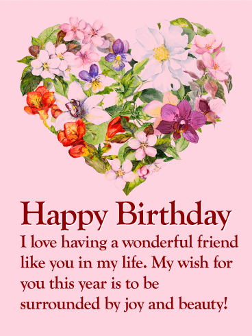 Flower Heart Happy Birthday Wishes Card for Friends