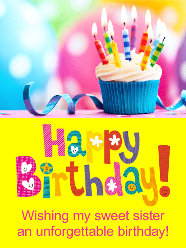 Colorful Cupcake Birthday Card for Sister