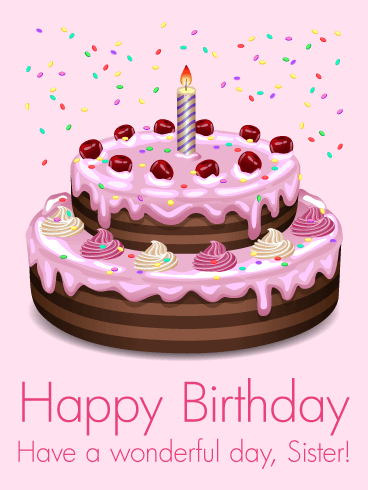 Pink Birthday Cake Card for Sister