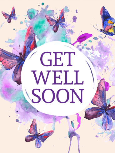 Purple Butterflies Get Well Card