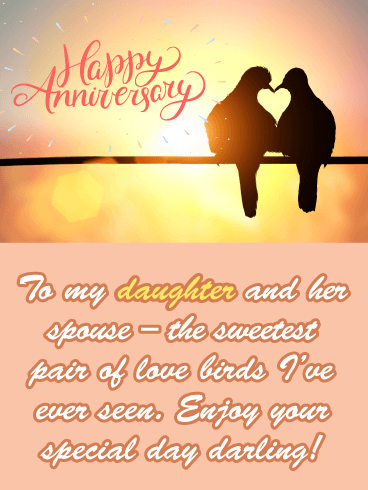 Love Birds - Happy Anniversary Card for Daughter