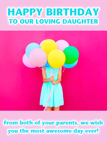 Blue Dress & Balloons- Happy Birthday Card for Daughter from Parents