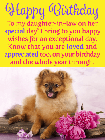 Puppy & Flowers - Happy Birthday Card for Daughter-in-Law